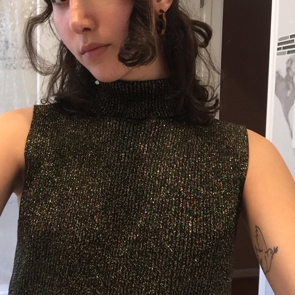 gold shimmery short sleeve turtleneck
